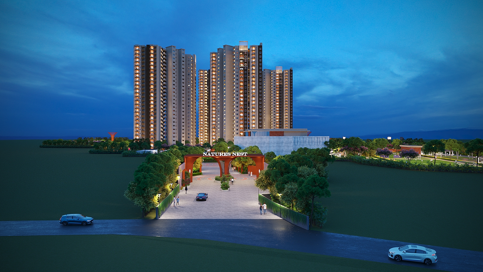 NPS Natures Nest by NPS Developers Grand Entrance Night View Kanamangala East Bangalore New Launch Luxury